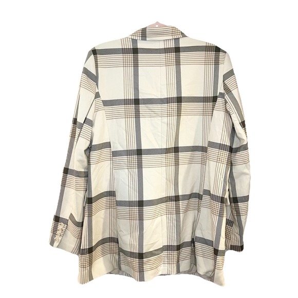 Maison d'Amelie Plaid Blazer Jacket Boyfriend Oversized Academia Beige Brown L - Picture 2 of 6